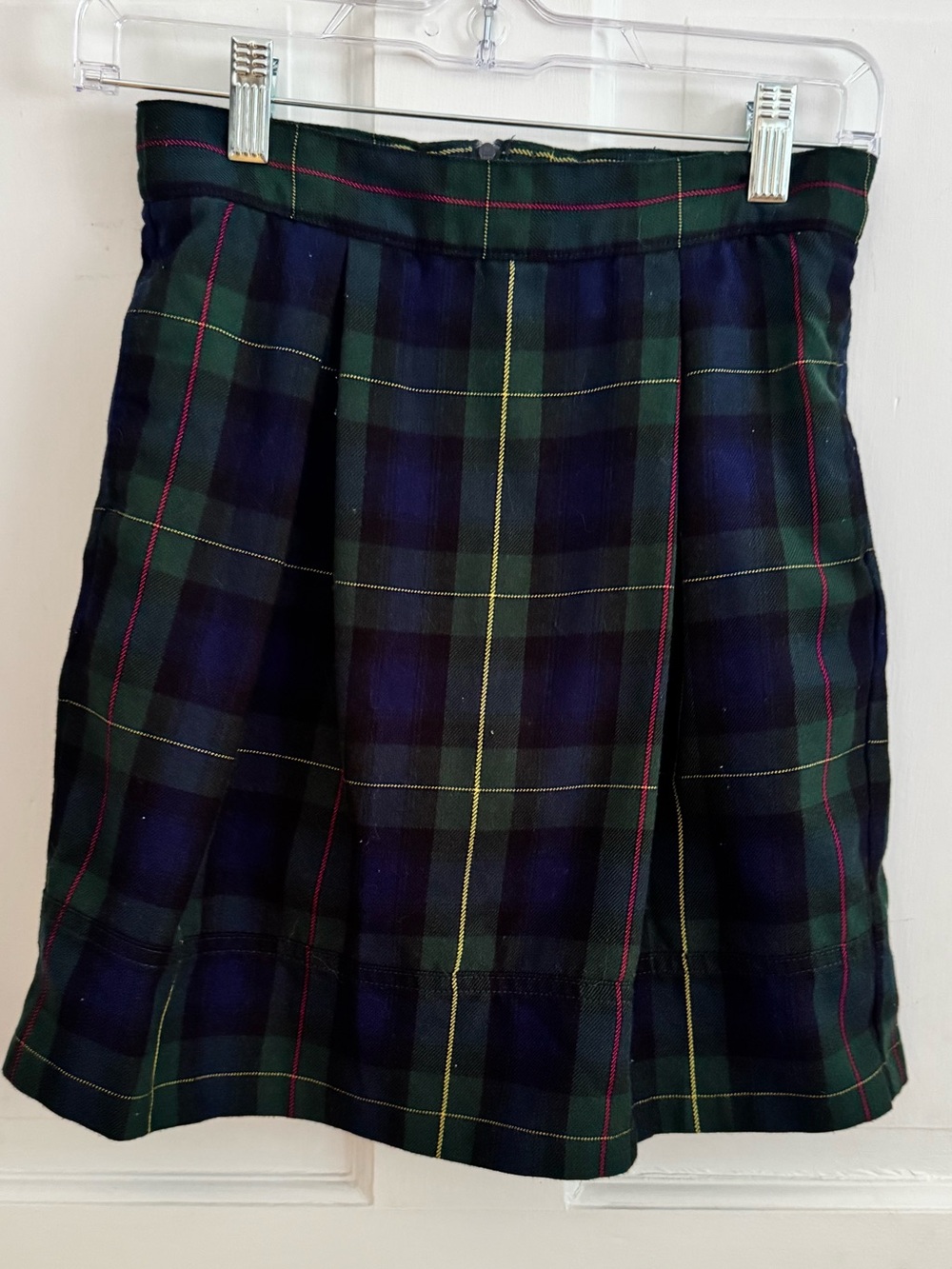 Lands End Girls School Uniform Plaid Skort Size 10 Green Blue Adjust Waist Skirt
